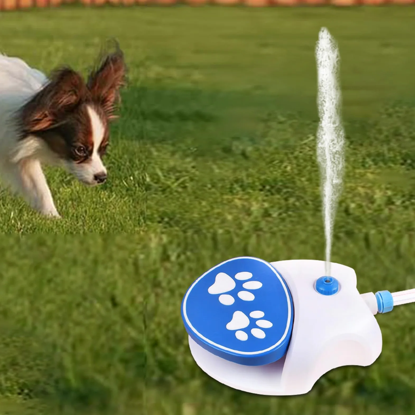 Fuente para Perros, Activado por Paso, Juguetes de Agua para Perros, Bebedero para Mascotas, Alimentador de Agua Fresca al Aire Libre con Manguera para Perros Pequeños y Grandes, Gatos