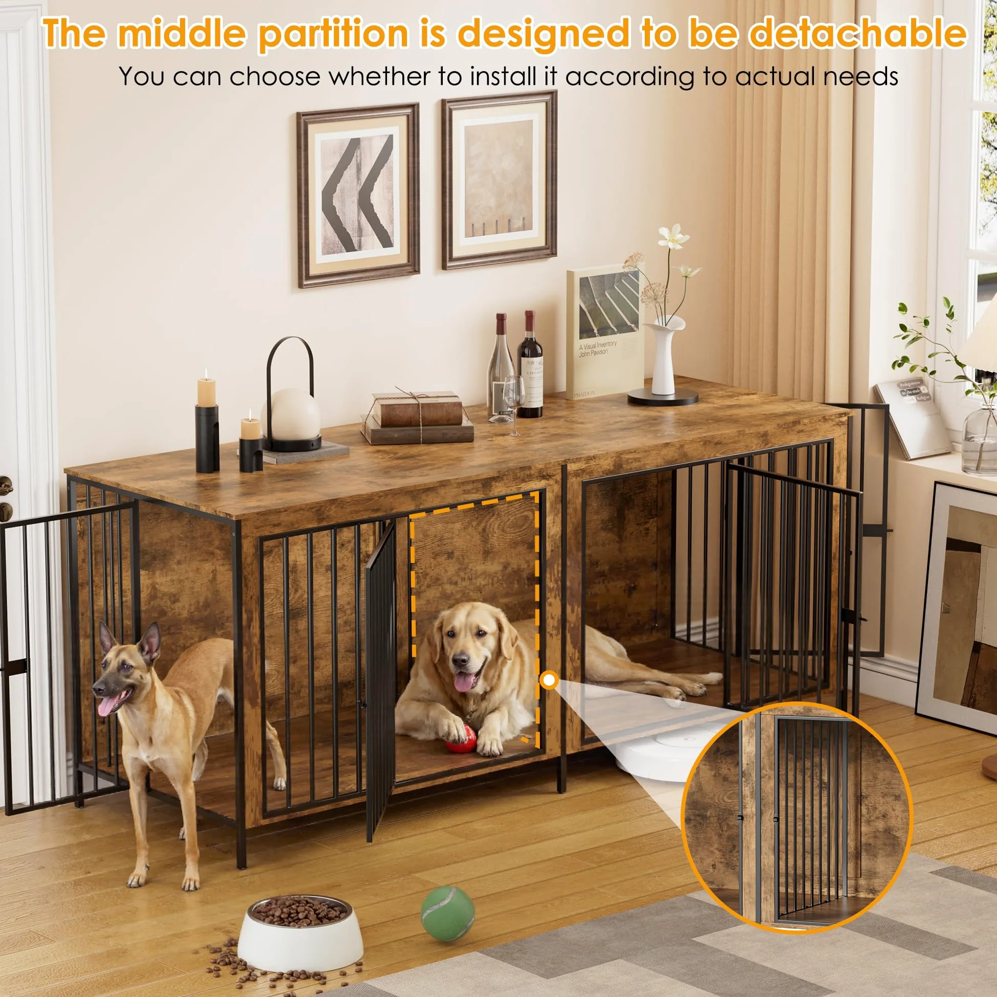 Jaula para Perros Grandes Estilo Mueble Casa para Perros 200CM Caja para Perros Grande para Casa de Madera Jaula Mueble de Madera para Dogs XXL,Jau-la Moderna para Perro hasta 100KG,200 x 70 x85CM
