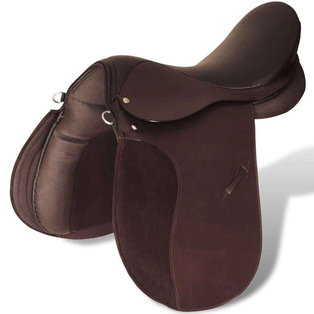 Tidyard Set de Montura de Caballo 5 en 1 de Cuero 100% 17.5 Inch, Cuña de 12 cm Marrón