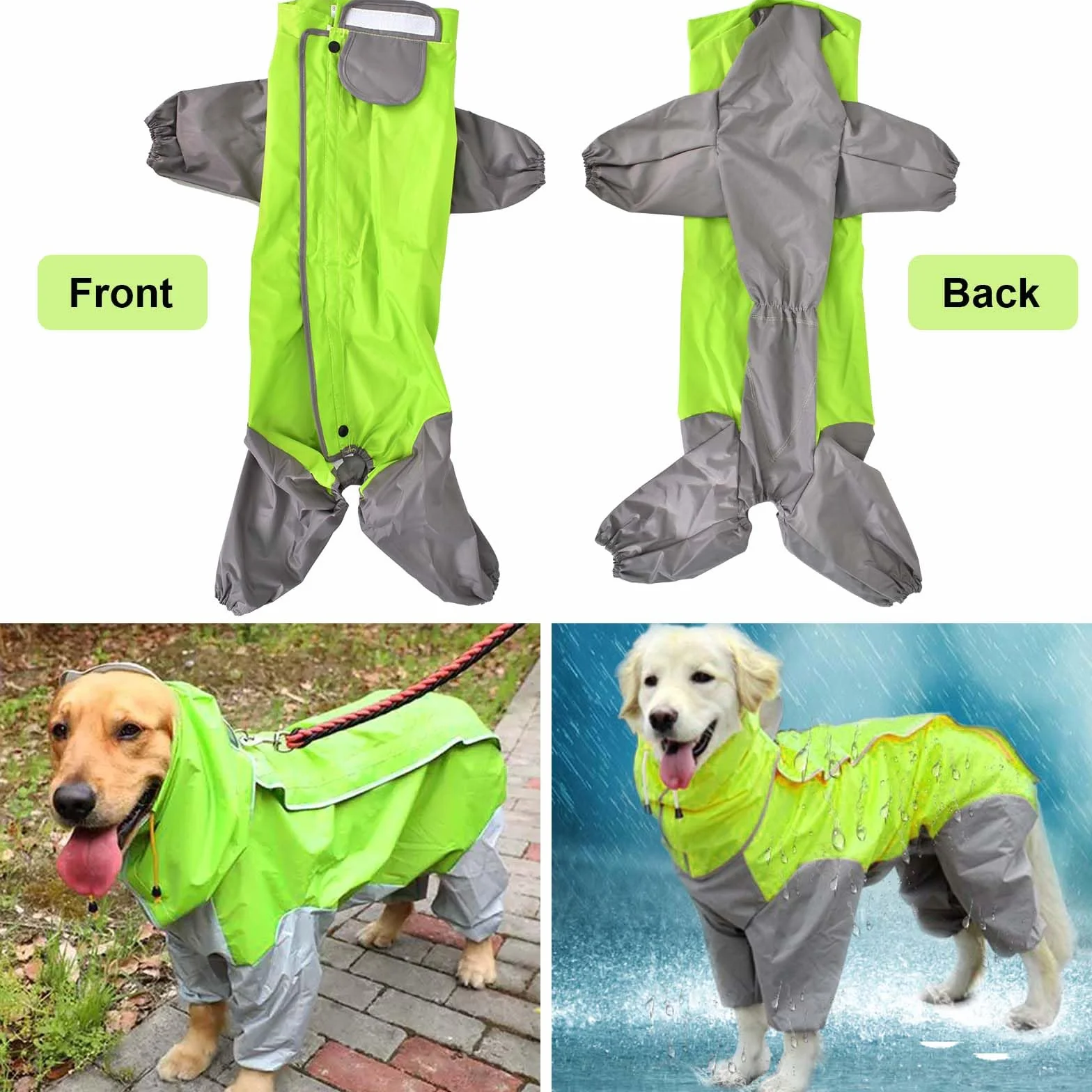 Impermeable para Perros con Capucha, Chubasquero Ligero para Medianas y Grandes, Mascota Impermeables Andar Excursión Acampada Deambular - Verde (28)