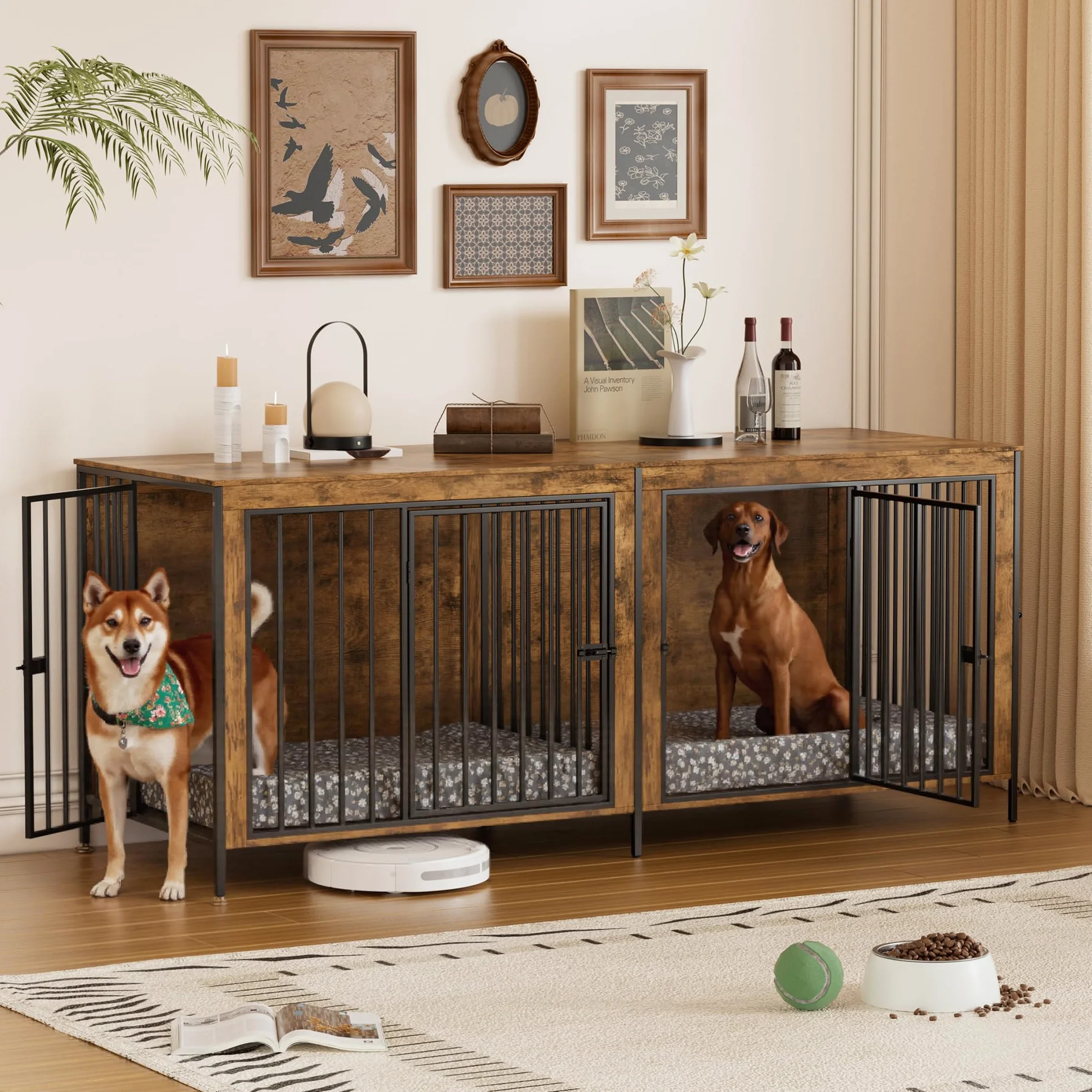 Jaula para Perros Grandes Estilo Mueble Casa para Perros 200CM Caja para Perros Grande para Casa de Madera Jaula Mueble de Madera para Dogs XXL,Jau-la Moderna para Perro hasta 100KG,200 x 70 x85CM