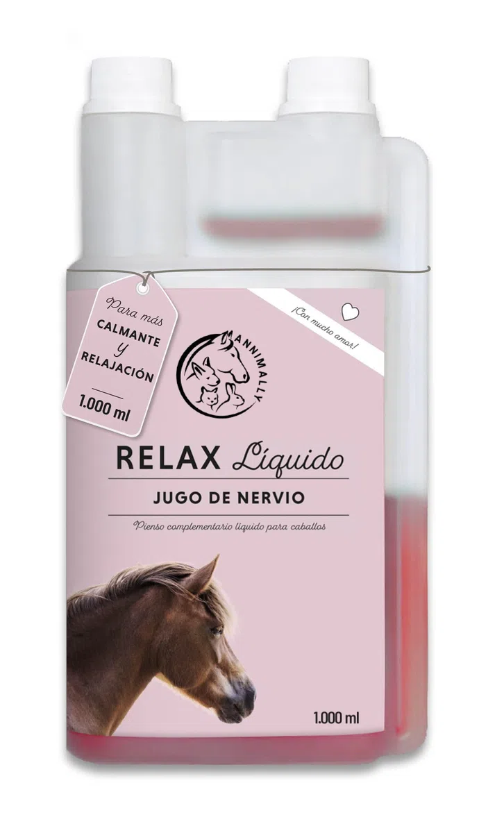 Annimally Relax Liquid para Caballos 1000ml, Jarabe calmante para Caballos con valeriana, lúpulo, triptófano, B12, magnesio y Calcio líquido - contra la ansiedad, el estrés y para el Transporte