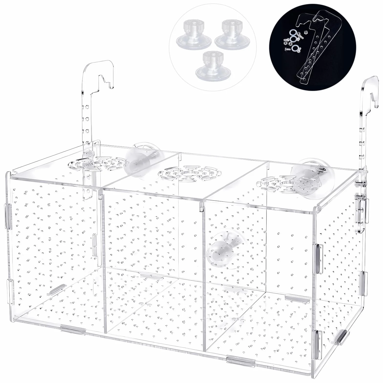 Caja de Cría de Peces Parideras 30x15x15cm, Criadero de Peces de Acrílicos, Caja de Aislamiento de Cría de Criadero, Incubadora de Criadero de Acuarios Colgantes para PecesGambas Pequeños