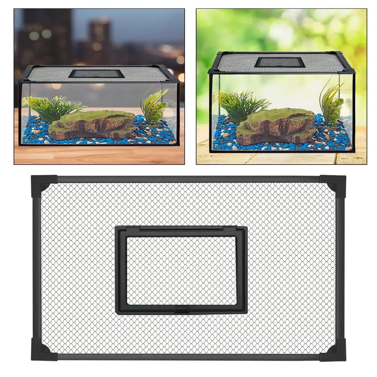 Sharplace Tapa de Repuesto para Acuario, Montaje DIY, Red Antisaltos, Accesorio Negro para Tapa de Acuario, Multifuncional, Configuración
