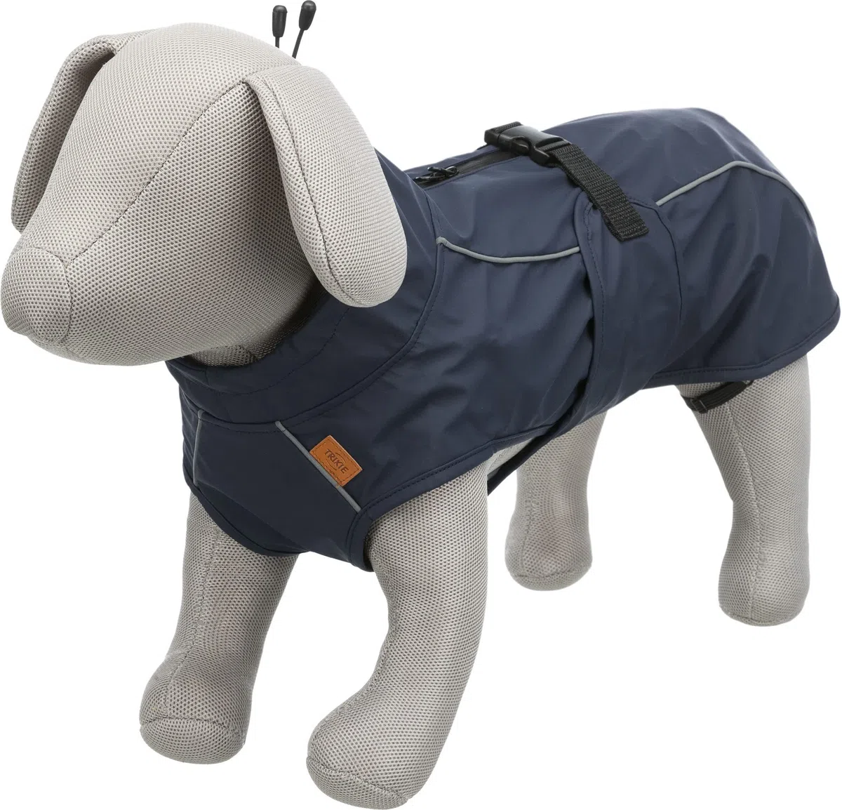 Trixie BE Nordic - Impermeable Husum para Perros, Talla L (55 cm), Azul, Cortavientos con Doble Cremallera Estanca para Arnés y Collar, Detalles Reflectantes de Alta Visibilidad