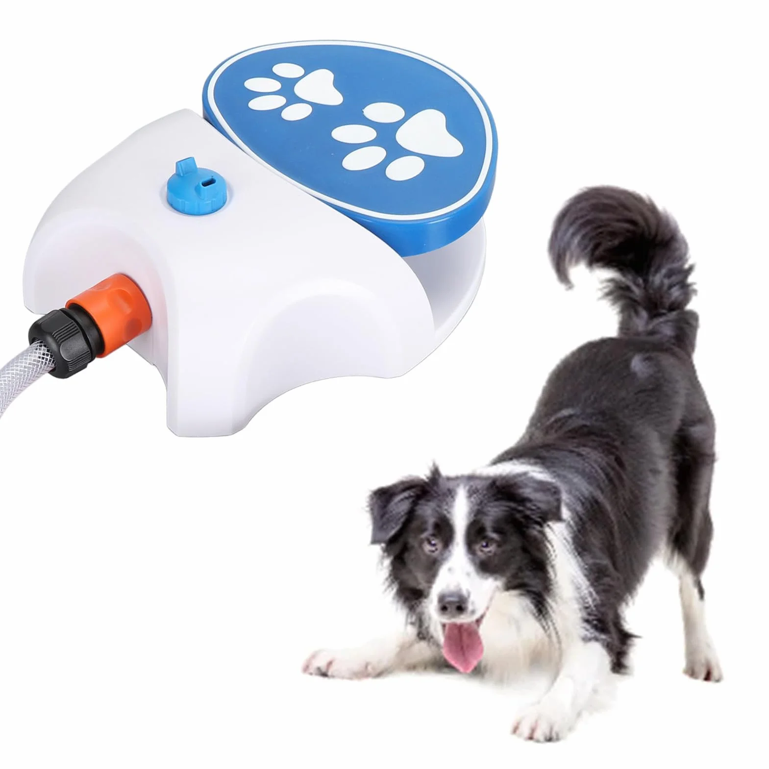Fuente para Perros, Activado por Paso, Juguetes de Agua para Perros, Bebedero para Mascotas, Alimentador de Agua Fresca al Aire Libre con Manguera para Perros Pequeños y Grandes, Gatos