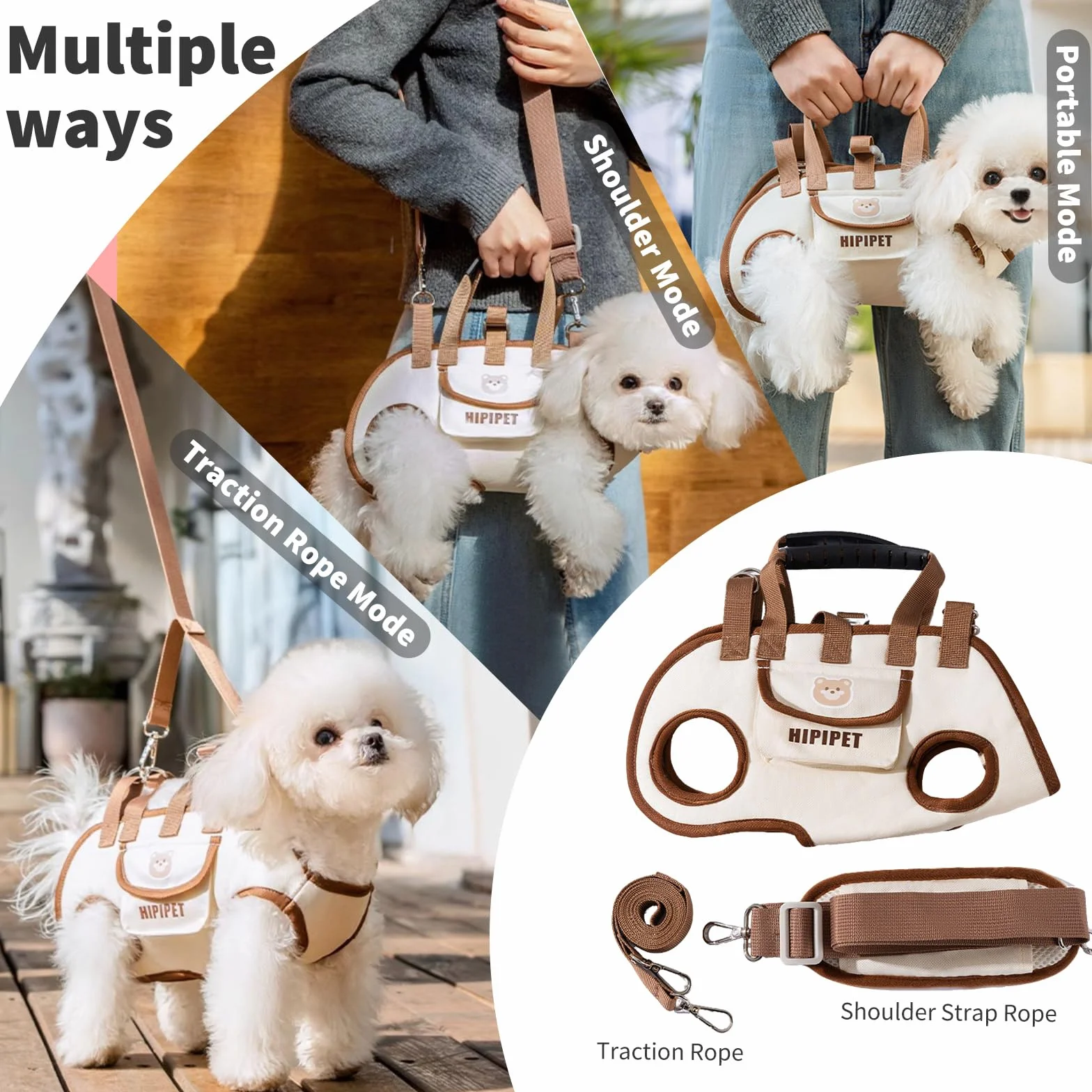 PETCUTE Bolso de Hombro para Mascotas,Arnés de Elevación para Perro con Bandolera,Bolsillo,Transpirable,Ajustable,Bolso Bandolera para Perros,Cachorros,Gatitos,Arnes de Transporte para Perros