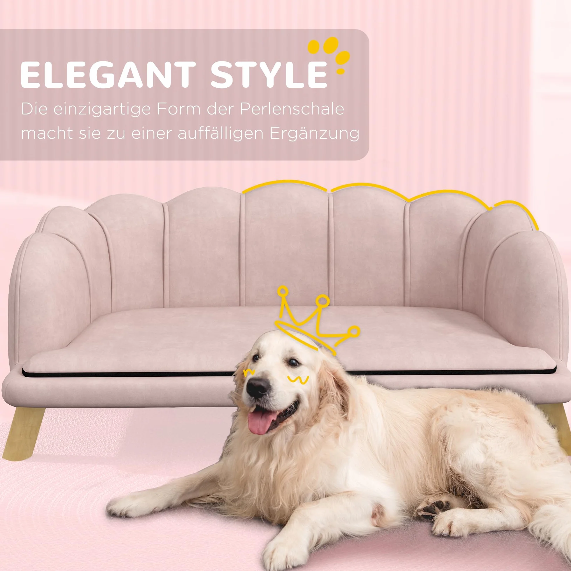 PawHut sofá para Perros, Funda Lavable, sofá para Mascotas con Respaldo y Patas de Madera, sofá para Gatos, para Perros medianos de Menos de 25 kg, Rosa