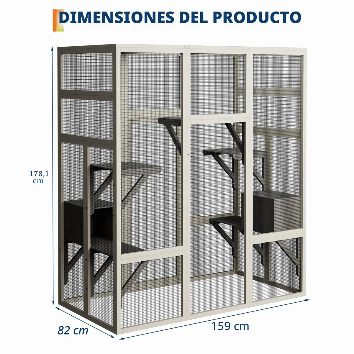 Catio Outdoor - Recinto para gatos grande con techo impermeable, 5 plataformas y 2 cajas de descanso, jaula para gatos al aire libre, ofrece espacio para hasta 6 gatos, casas pequeñas para jardín