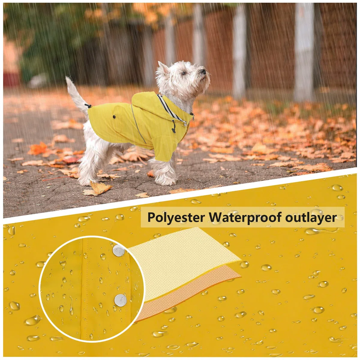 Pethiy- Elegante Chubasquero para Perro,Impermeable Abrigo con Botones Reflectantes y Bolsillos, Resistente a la Lluvia/al Agua,con Capucha extraíble, para pequeños y medianos Perros-Amarillo-M