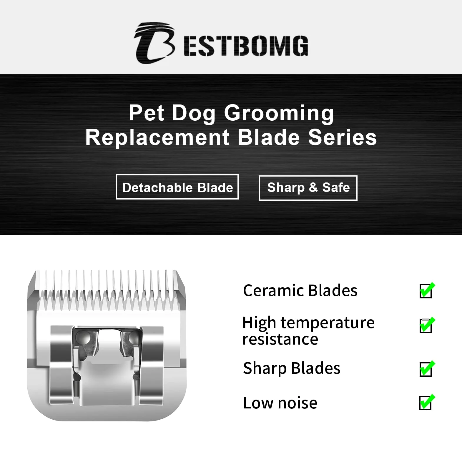 BESTBOMG - Cuchilla de repuesto para aseo de perros, compatible con las series Heiniger/Moser Max45/Andis/Oster A5 para perros, tamaño 10 # 1/16 "(1,5 mm)