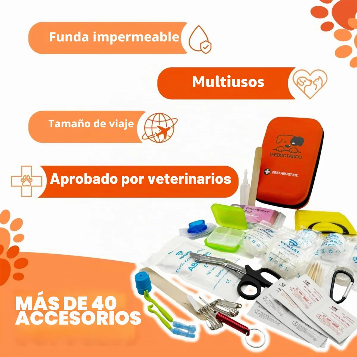 TheDogTagCo Kit de primeros auxilios para perros, más de 40 suministros de salud, compacto y portátil, prepárate para cualquier emergencia de mascotas V2