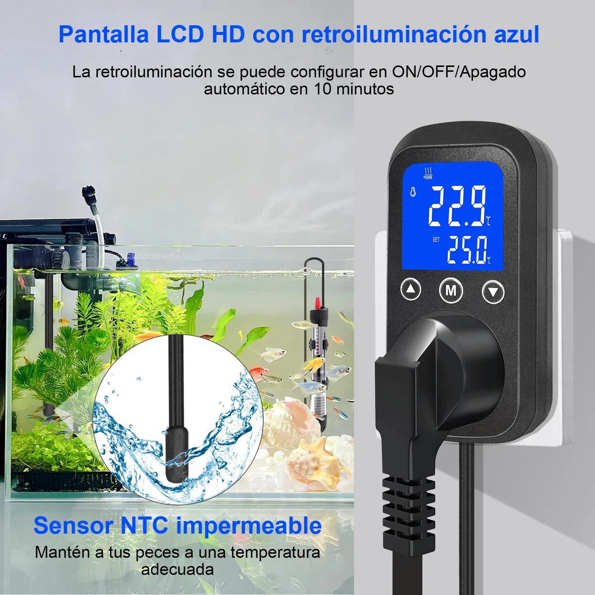 KETOTEK KT2100 Controlador PID Temperatura con Atenuación Termostato 2A 460W Sonda Impermeable para Terrario, Reptiles, Acuario, Lámpara Calor