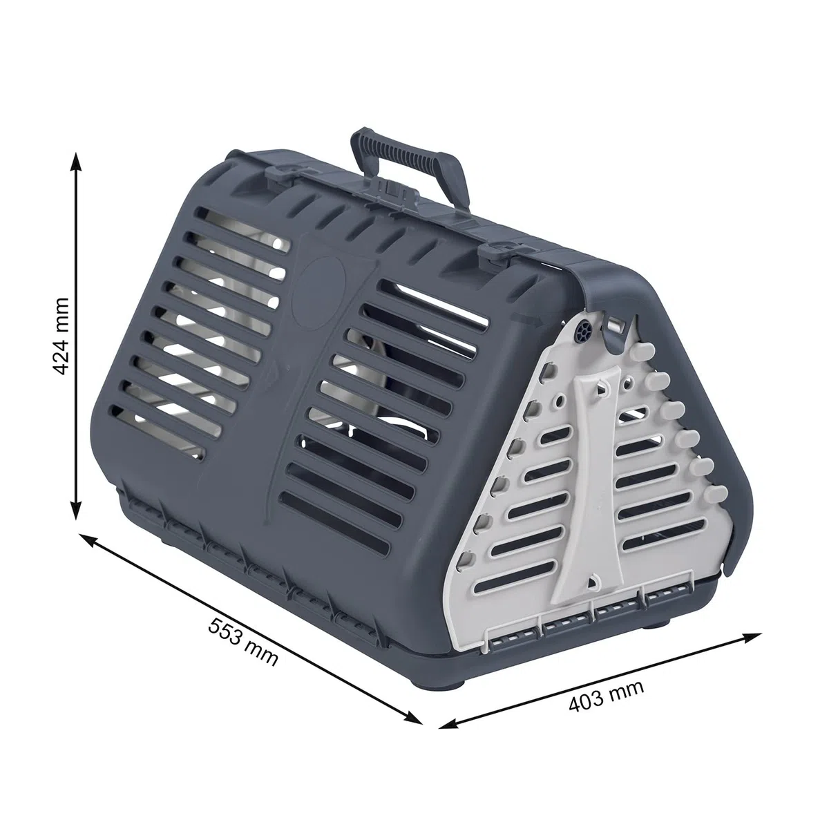 Rotho MyPet Toby Caja de transporte plegable para gatos, perros pequeños y animales pequeños, Plástico (PP) sin BPA, antracita/blanco, (53.4 x 42.5 x 12.4 cm)