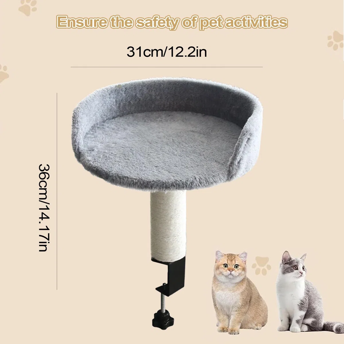 Cama para Gatos Montada En Escritorio Extraíble - Cama para Gatos Que Se Sujeta Al Escritorio - Colchón Suave Cómodo para Interior Dormitorio Sala Apartamento Hogar Mascotas Felinos