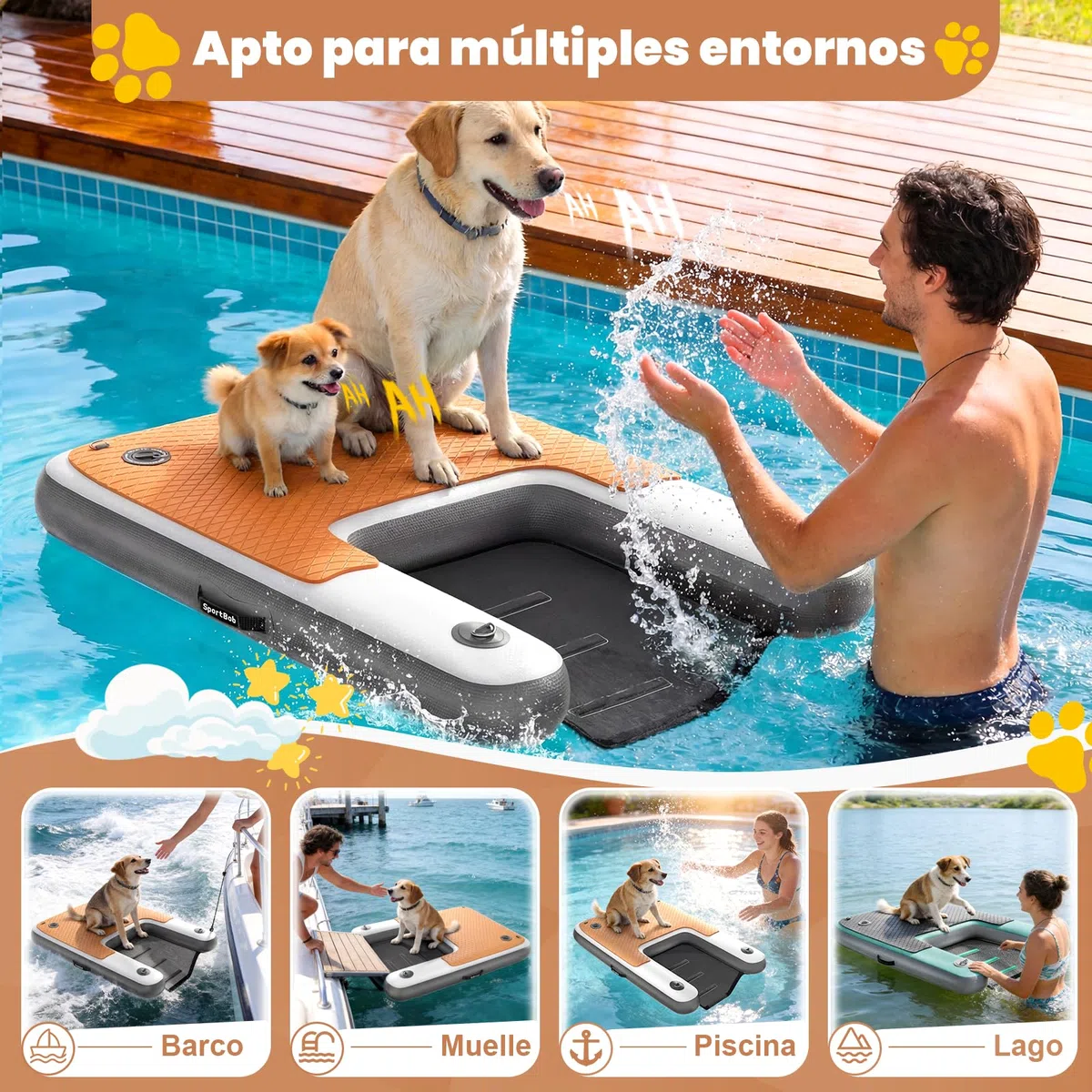 120 x 100 cm Rampa de Agua Hinchable para Perros, Resistente a los Desgarros y Duradera, Rampa Hinchable para Perros de hasta 100kg, Ideal para Piscinas, Barcos, Muelles y Lagos