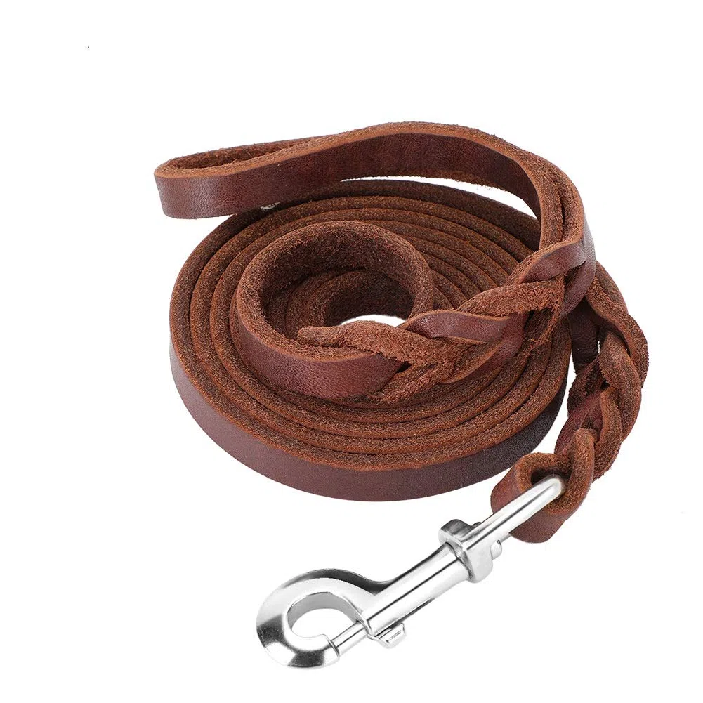 YOUTHINK Correa Cuero, Correa De Cuero para Perros, 210Cm Cable De Entrenamiento para Caminar Deslizante con Cierre De Metal Correa De Cuerda Resistente con Asa Cómoda Trenzada