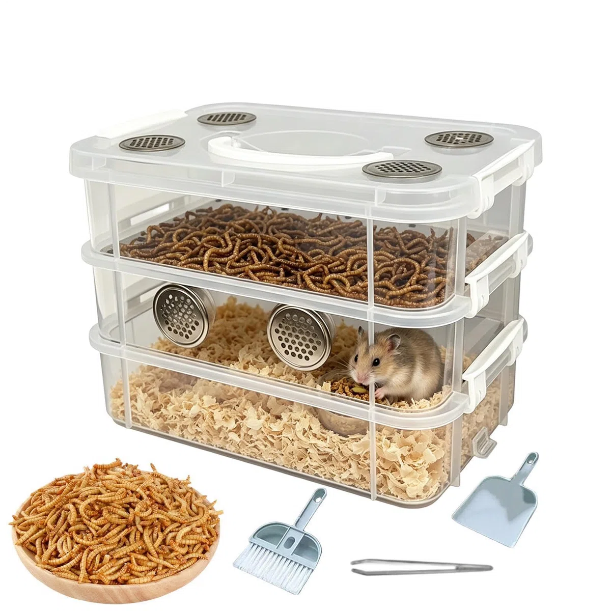 Worm Farm - Caja de cría transparente resistente al olor, contenedor de filtrado de residuos de gusanos de seda, para reptiles, animales, hogar, aula, educación, escuela