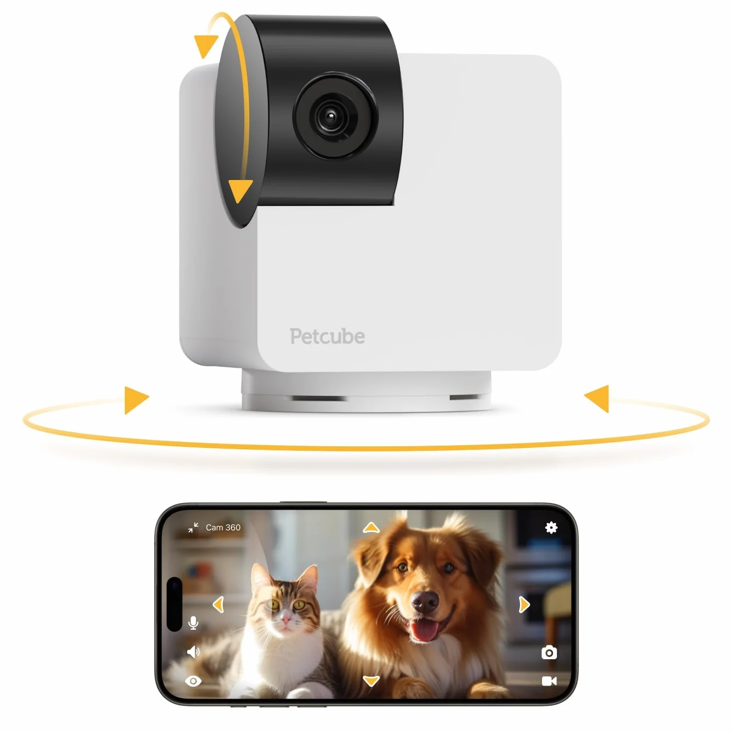 Petcube Cámara 360 | Cámara WiFi interactiva definitiva para mascotas y hogar con aplicación de teléfono, video HD de 1080p, rotación de 360°, visión nocturna, audio bidireccional, alertas