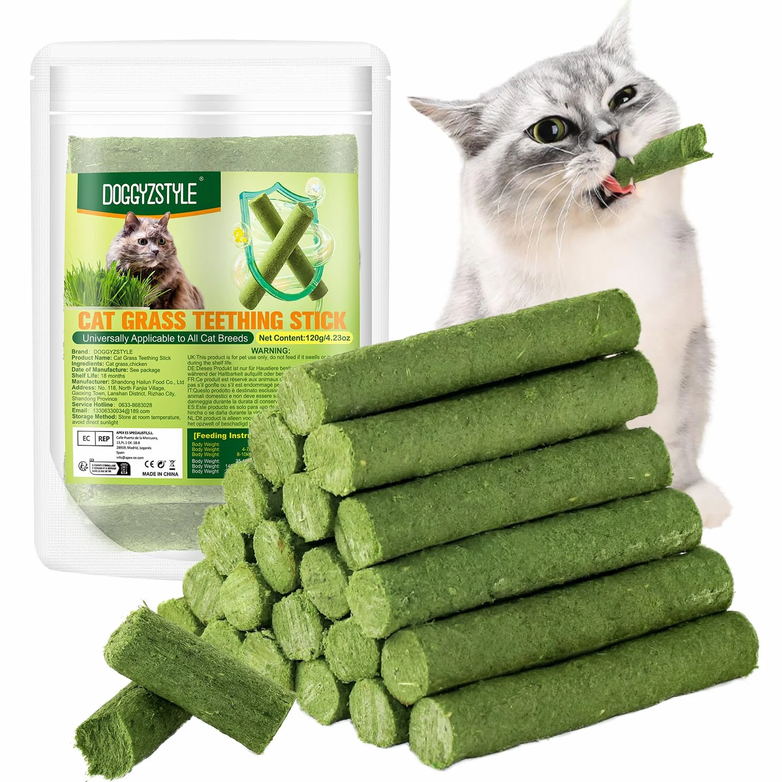 120g Cat Grass Teething Stick Hairballs, De Hierba Para Gatos Palo De Dentición Bolas De Pelo, Palitos De Masticar Para Gatos, Palitos De Juguetes De Hierba Gatera Palo De Masticar De Interior (120g)