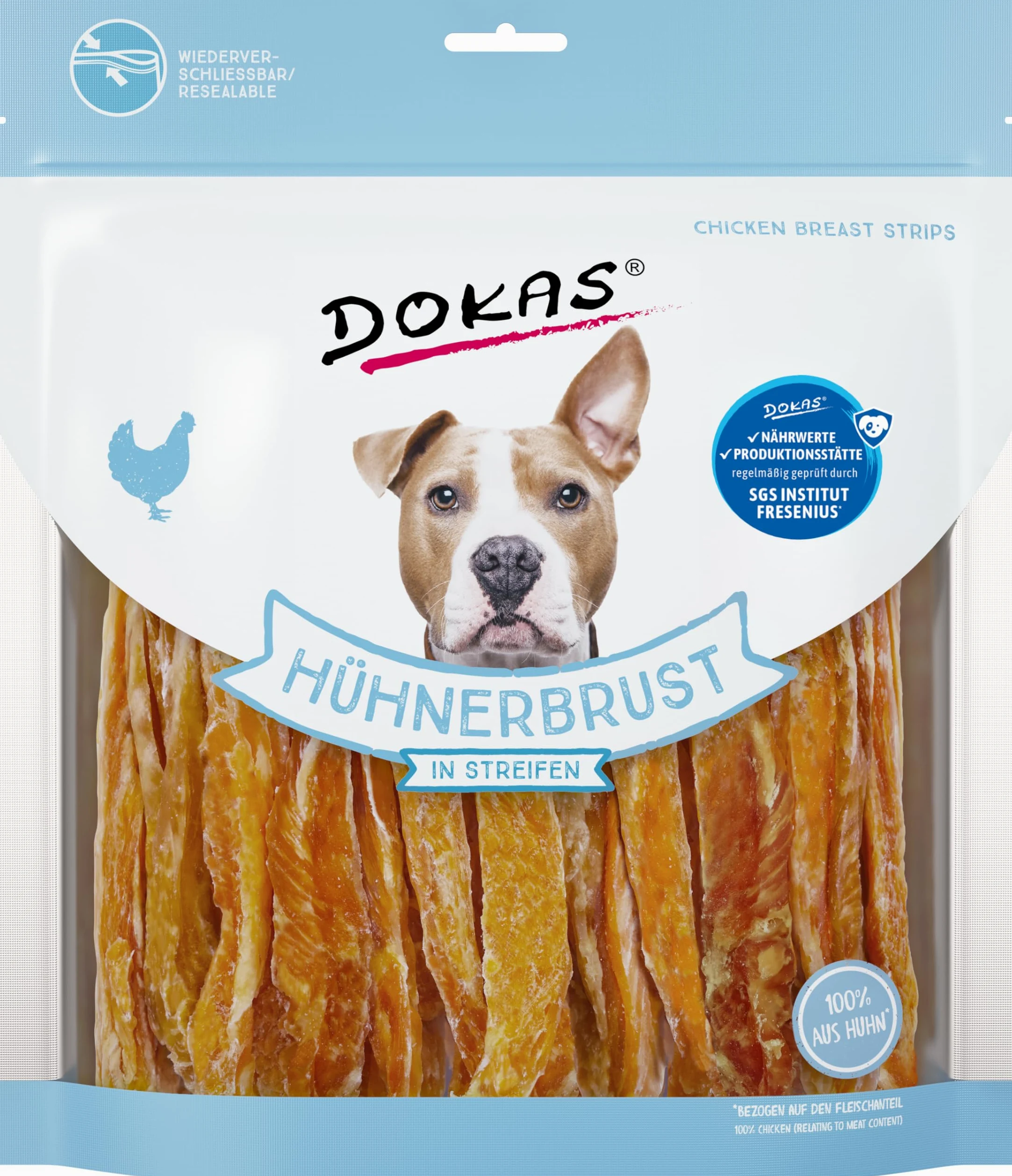 Dokas Dog PECHUGA DE Pollo en Tiras | 5 x 500 g | Alimento complementario para Perros | Pechuga de Pollo deshidratada en Tiras | Apto para Perros de Todos los tamaños y Razas