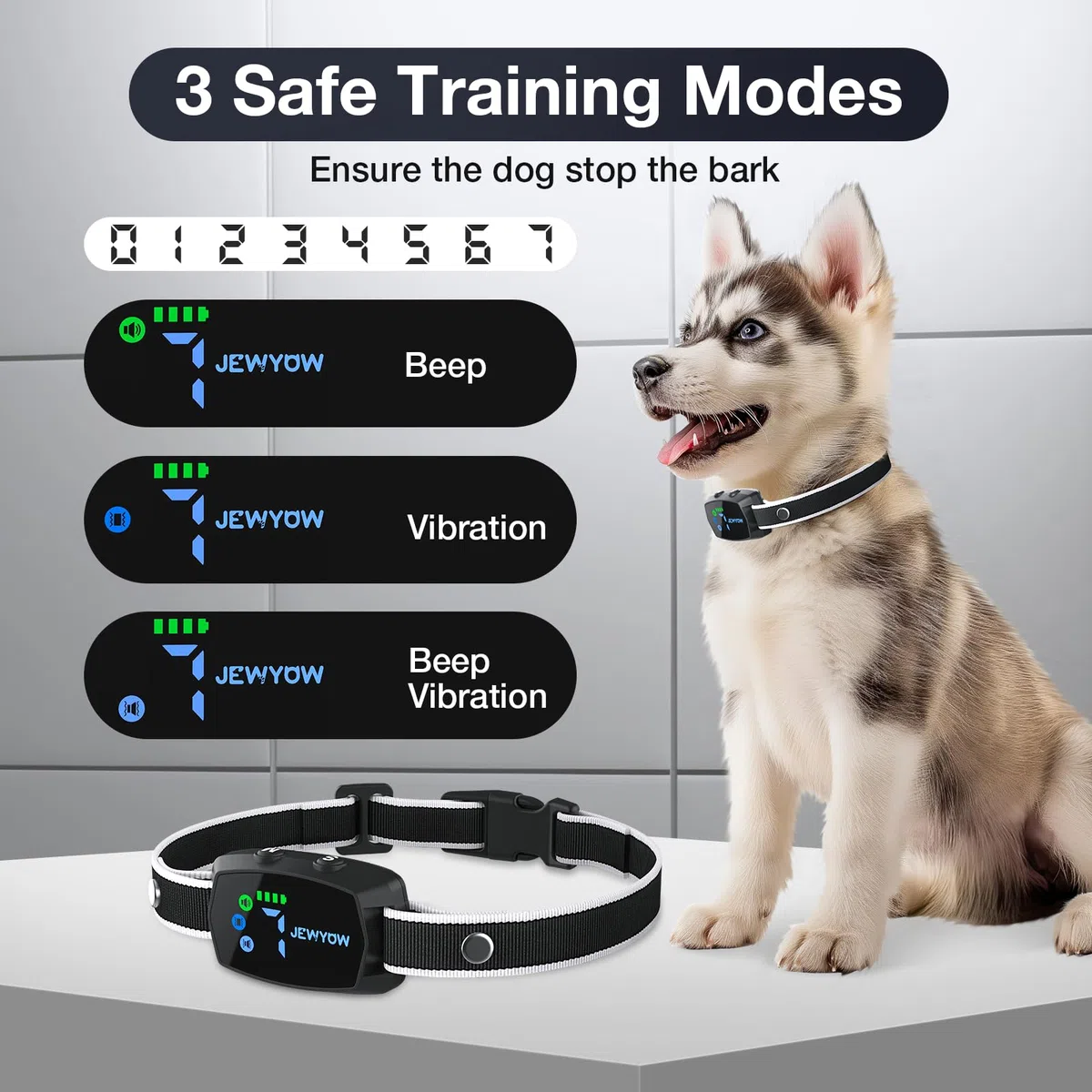 Collar Antiladridos para Perros, Collar Antiladridos Recargable Inteligente para Perros Pequeños y Grandes, 7 Sensibilidades Ajustables, 3 Modos, Resistente al Agua IP67