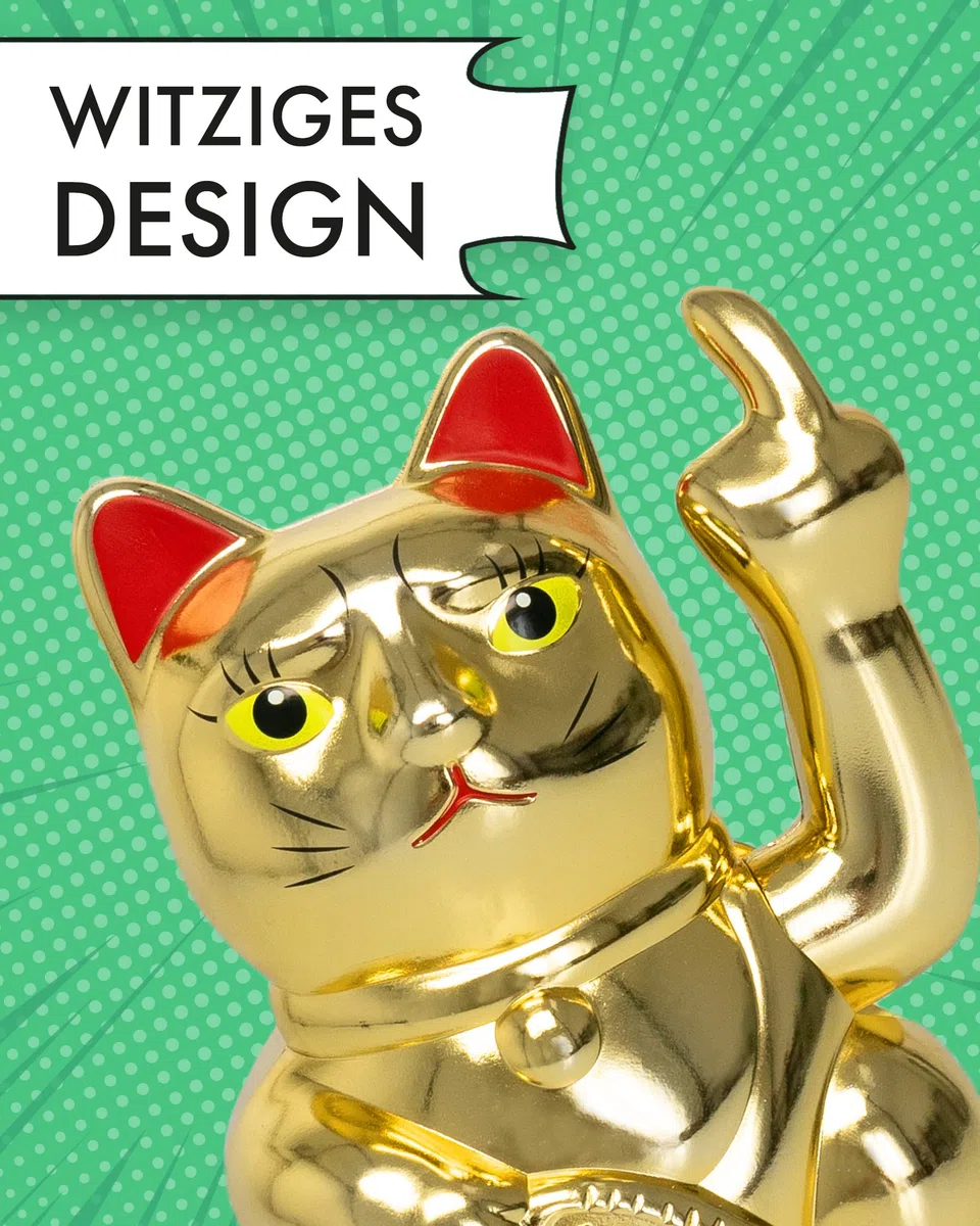 ANGRY CAT - Gato de guiño Lucky Cat - Gato Divertido Que Llama - Gato japonés - Artículo Decorativo de Gato - Brazo de ángulo - 15 cm - Oro