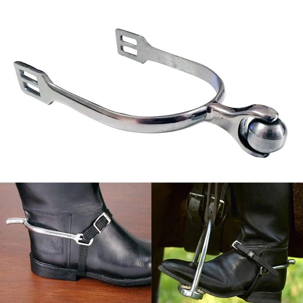 Faderr Espuelas de caballo, 1 par de espolones ecuestres de acero inoxidable, bola de rodillo, espolones de caballo, todo alrededor de caminar caballo cuerda espolones montar caballo accesorio