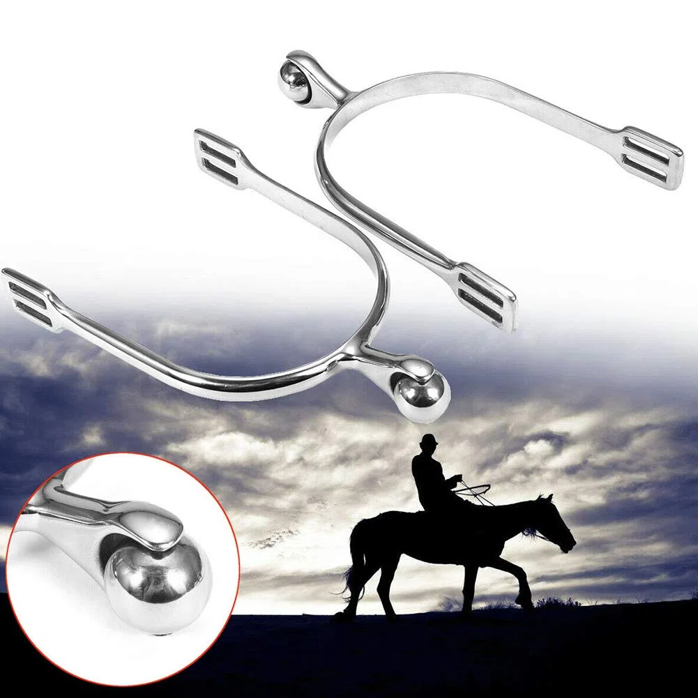 Faderr Espuelas de caballo, 1 par de espolones ecuestres de acero inoxidable, bola de rodillo, espolones de caballo, todo alrededor de caminar caballo cuerda espolones montar caballo accesorio