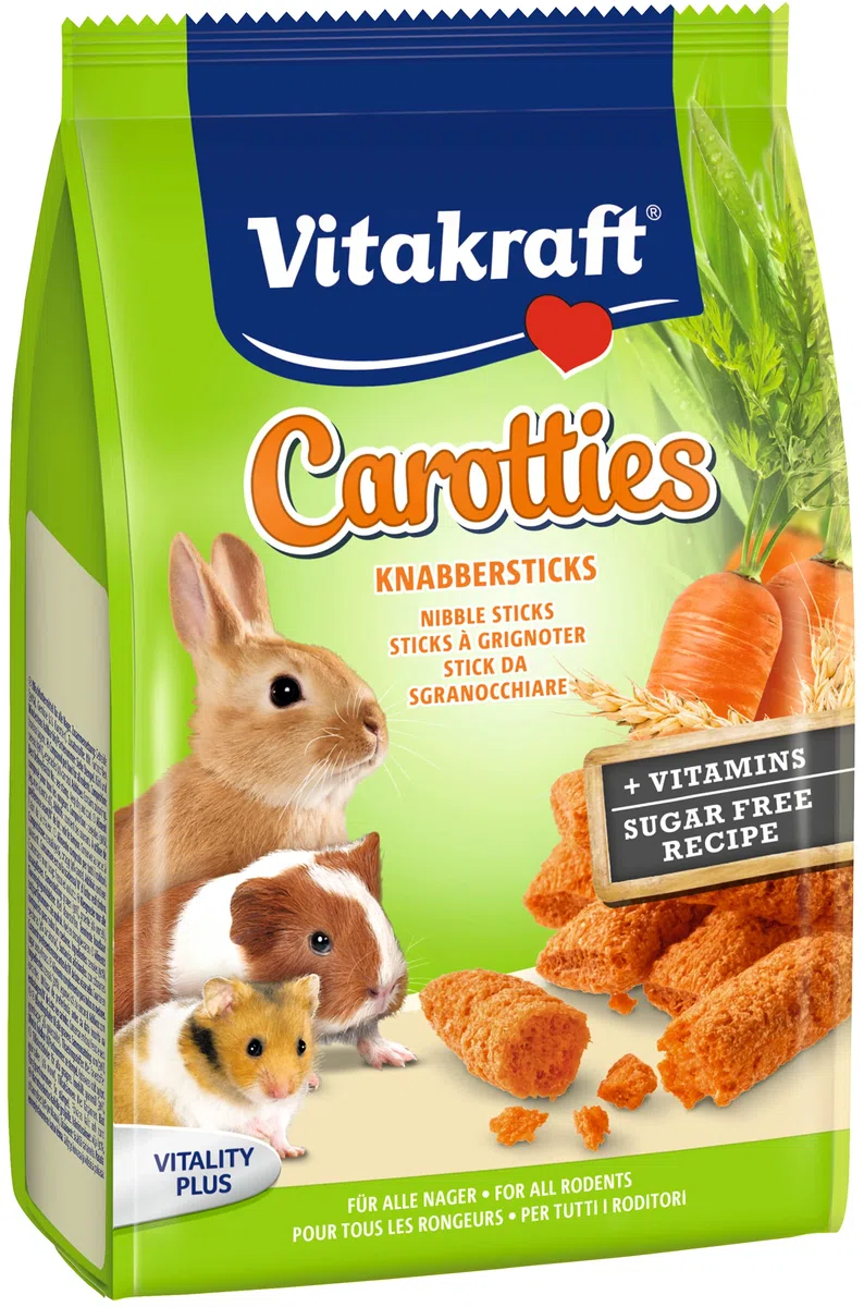Vitakraft - Carotties, Bastones de Zanahoria para Todos los Roedores, con Vitaminas y Sin Azúcar - 50 g