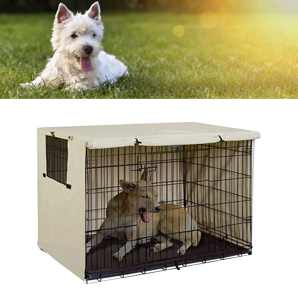 Cubierta para Jaula para Perros Al Aire Libre, Cubierta Duradera para Jaula para Perros, Tela Oxford 210D, Cubierta para Perrera para Mascotas, Parasol Impermeable, 31,1x20,9x20,0 Pulgadas(beige)