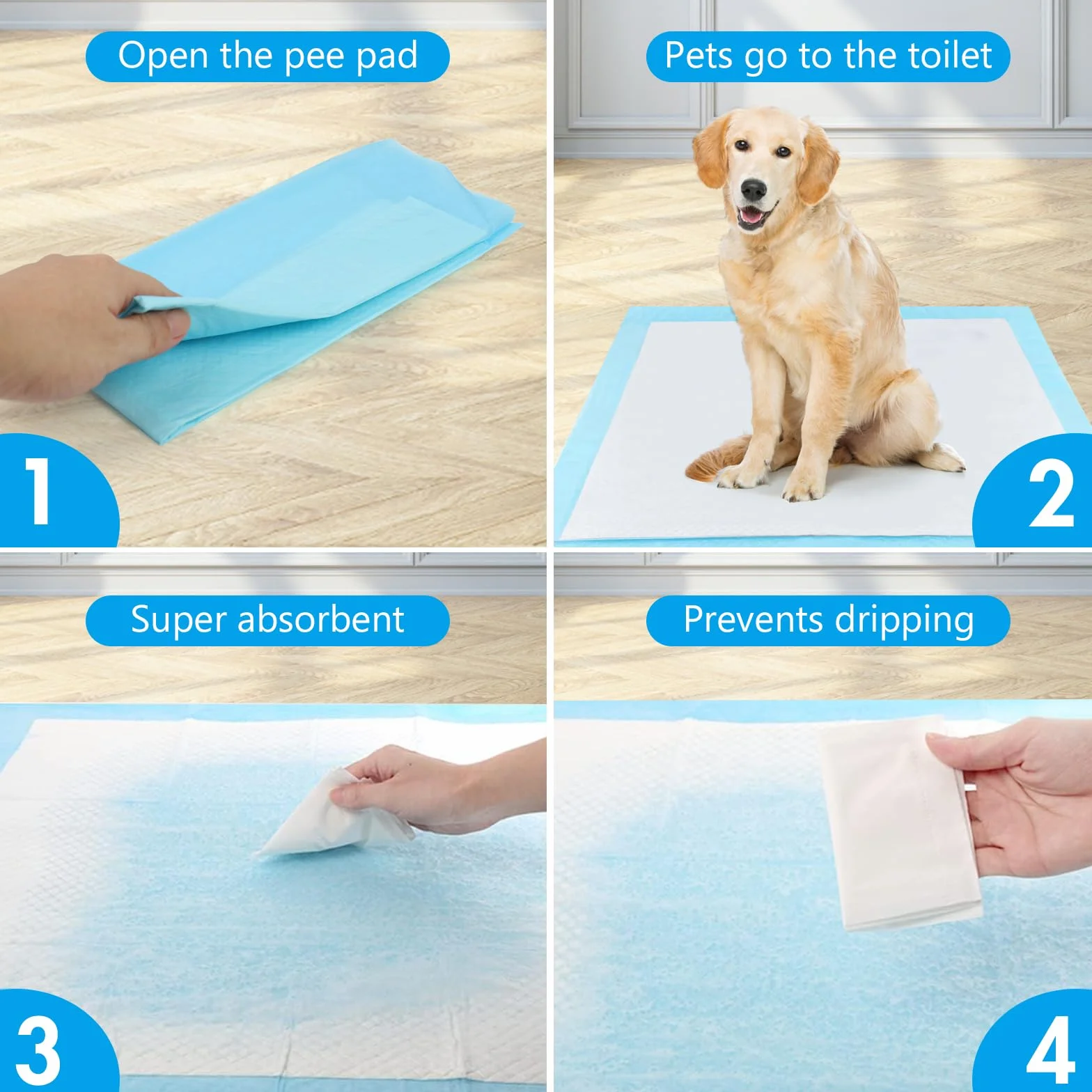 60 Piezas Empapadores Perros, 90 x 60cm Almohadillas Absorbentes, Almohadillas de adiestramiento de Perros y Cachorros, Superficie de Secado Rápido