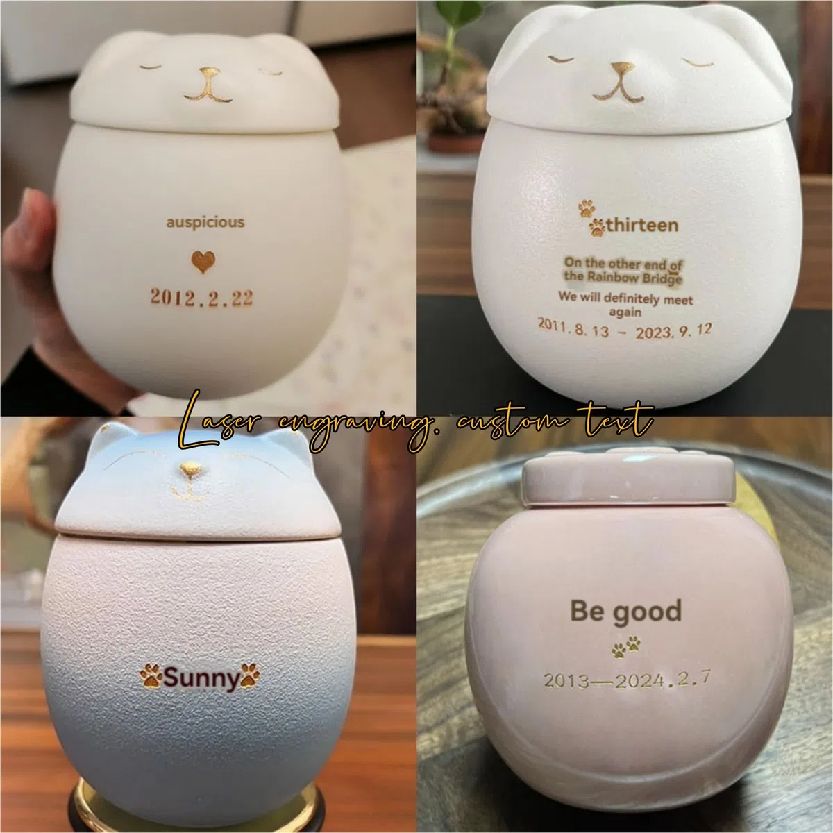 Urna de cerámica personalizada para mascotas, tarro de cremación de muerte de mascotas grabado con el nombre de la mascota y fecha conmemorativa, taza conmemorativa de colección de pelo lindo