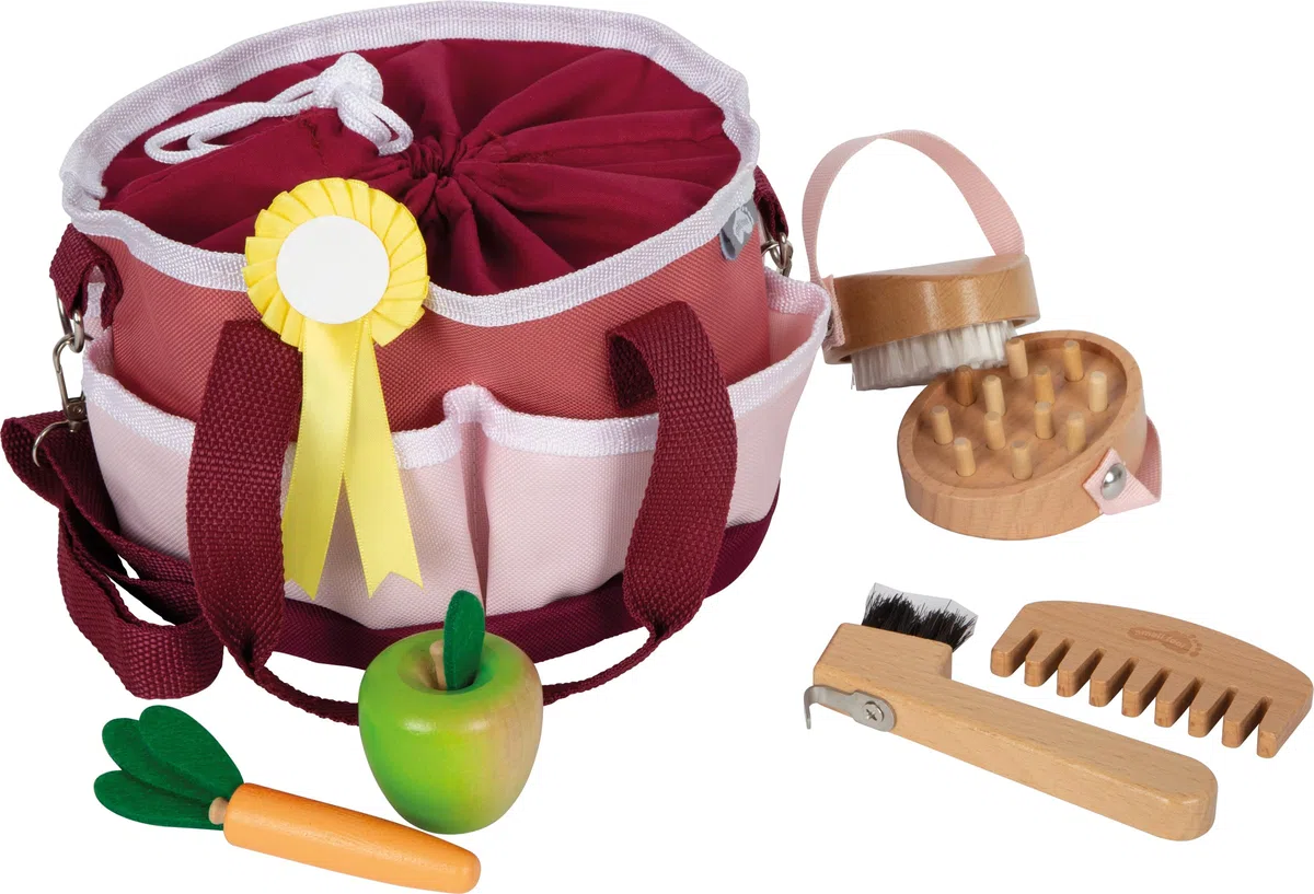 small foot Set Aseo para Caballo con Bolsa roja Acc. Madera Aptos niños, Acc. Jugar con Caballos, +3 años, 12705