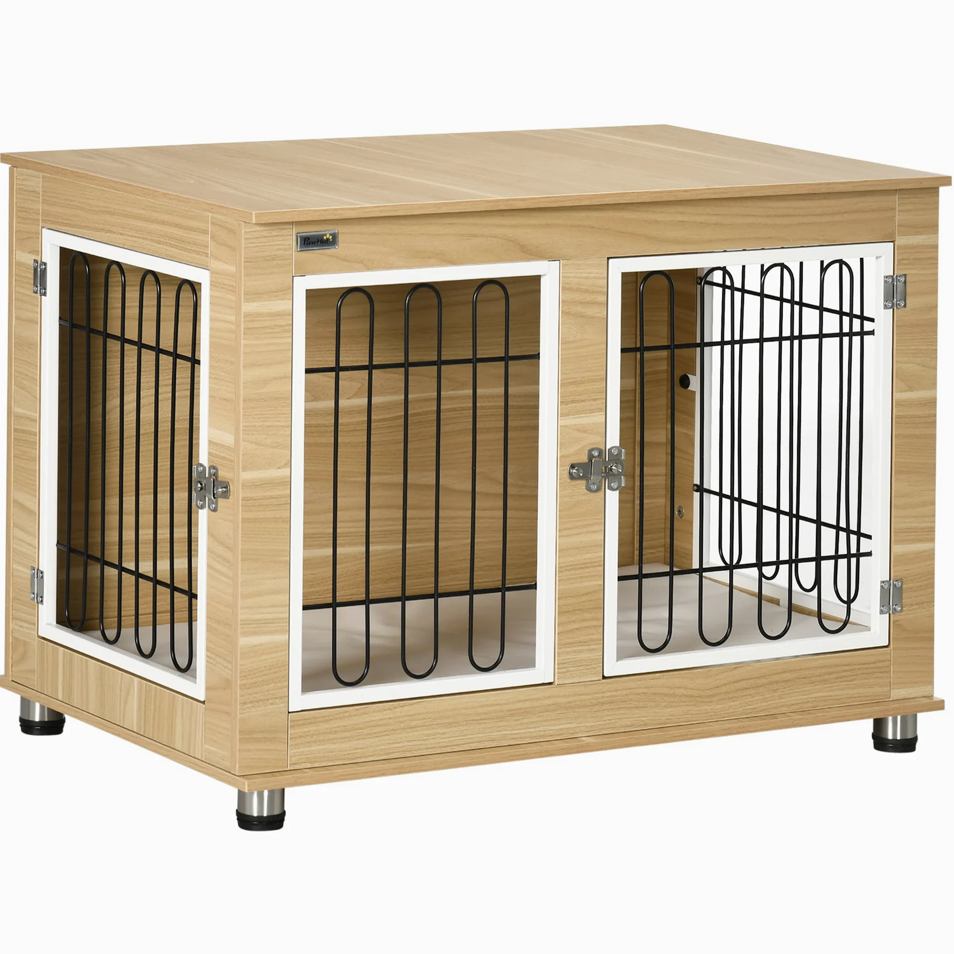 PawHut Jaula para Perros, Muebles con 2 Puertas, Cojines, 2 Cierres, Caja de Metal para Perros para el hogar, Interior, caseta para Perros Grandes de hasta 25 kg, Mesa Auxiliar para Perros, 90 x 58 x