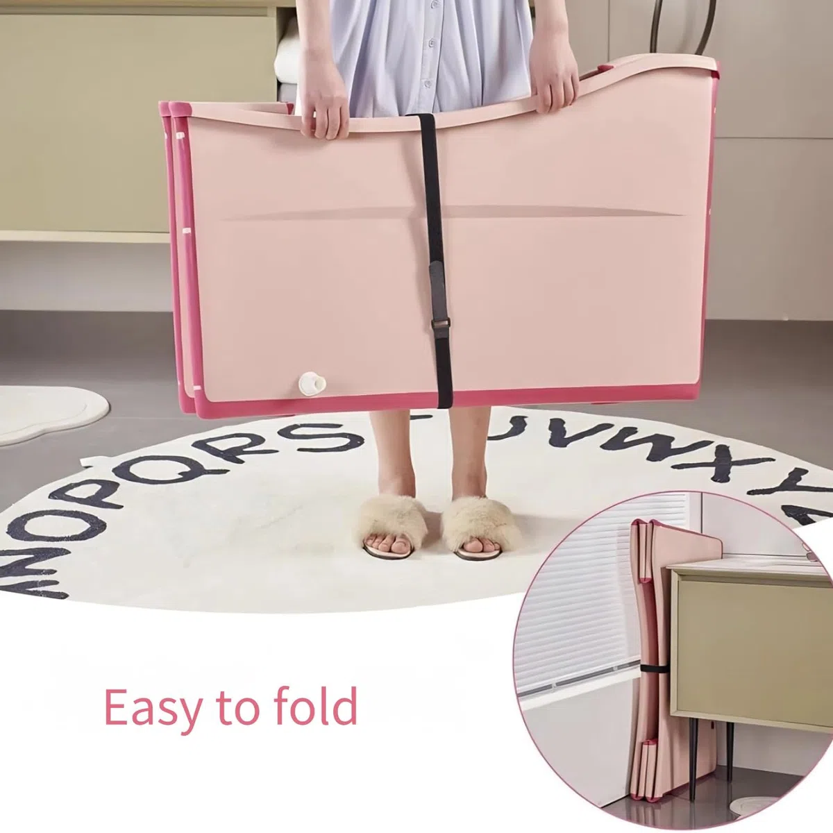 Bañera Plegable Portátil para Perros Grandes,Bañera de Plástico Grueso para Mascotas,Fácil de Guardar,Gran Capacidad, Baños,Pisos Pequeños y Acampadas(Color:Rosa)