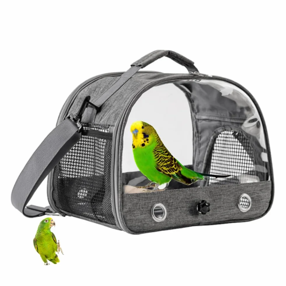 Bolsa de transporte para pájaros, bolsa de transporte para pájaros con barra de pie y bandeja de acero inoxidable, transpirable, plegable, para pequeños pájaros, bolsa de viaje para animales