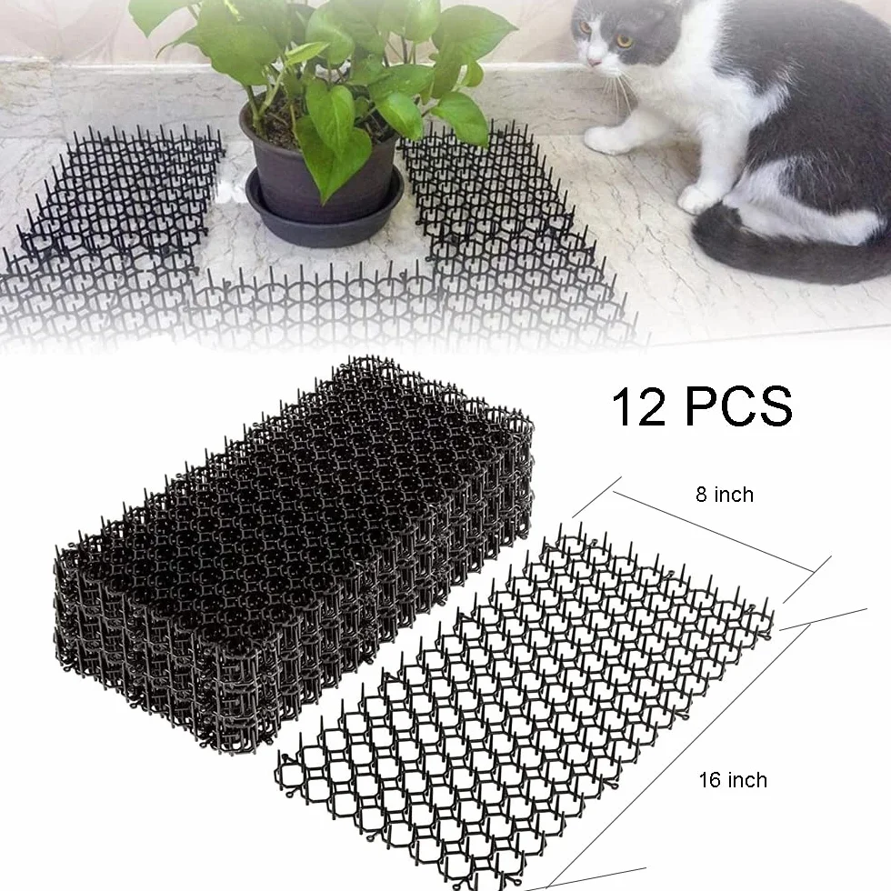 12 Piezas Pinchos Anti Gatos,Alfombrilla Repelente para Gatos,Anti-Gatos Tiras de Espigas para Animales de Mascotas,Repelente De Disuasión Mat con U Pico,para Proteger Las Plantas, Jardin(40 * 20 cm)