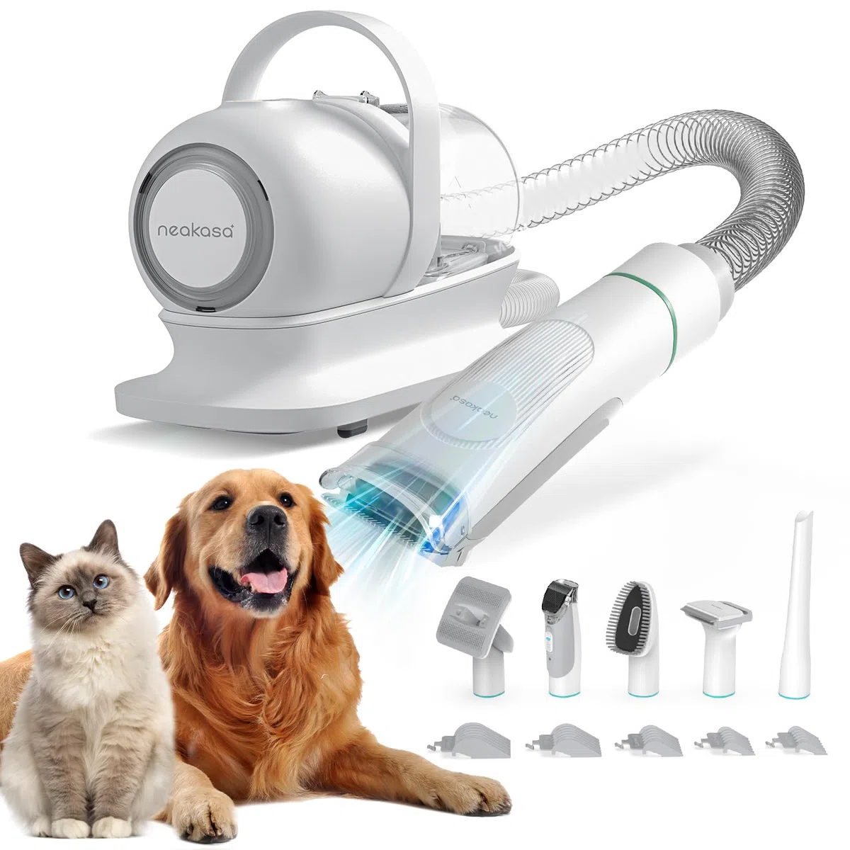 Neakasa Kit profesional de aseo para perros autolimpiable, 13000Pa P1 Pro, aspiradora para perros, cortadora de aseo para perros con cable para pelo corto y largo, cepillos para perros y gatos para