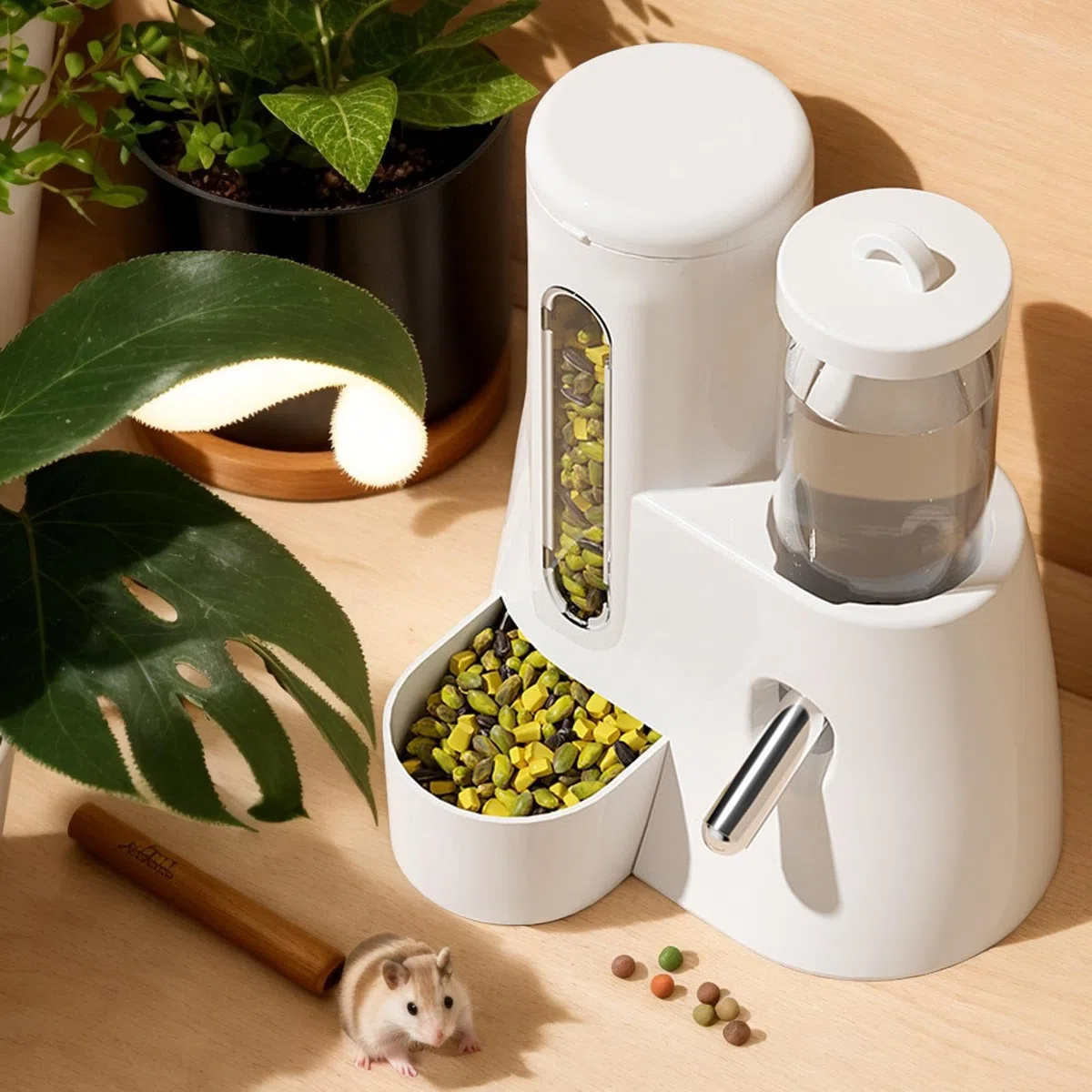 Bebedero y comederos automático para jaula de conejos - Botella antigoteo | Dispensador de agua para hámster | Botella 2 en 1 antigoteo con comederos for mascotas pequeñas, hámsteres, hurones y cobaya