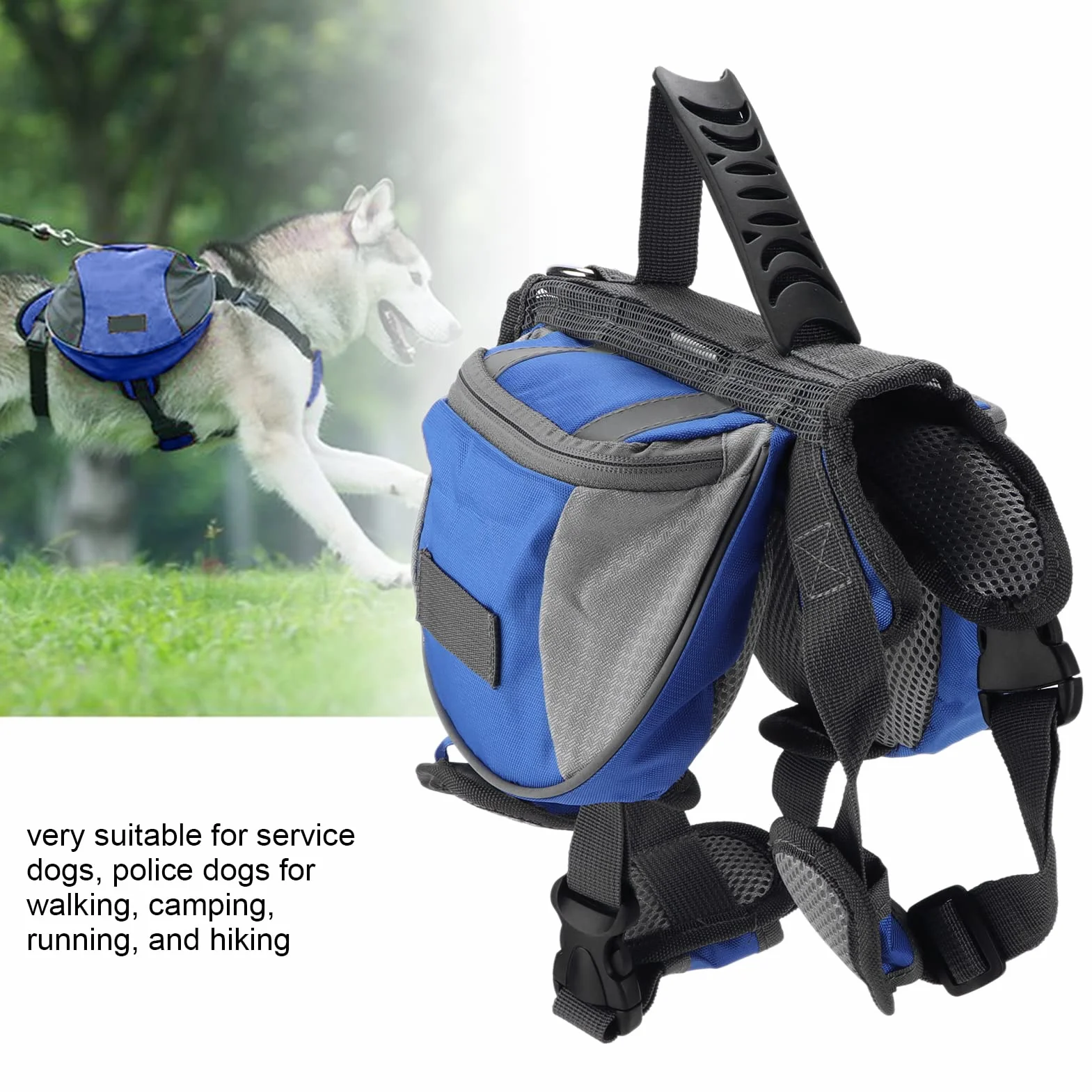Paquete De Alforjas Para Perros, Mochila De Senderismo Para Perros, Con Tira Reflectante, Alforja Para Perros Para Viajes Y Acampadas, Perros Pequeños, Medianos Y Grandes(S-Azul y gris)