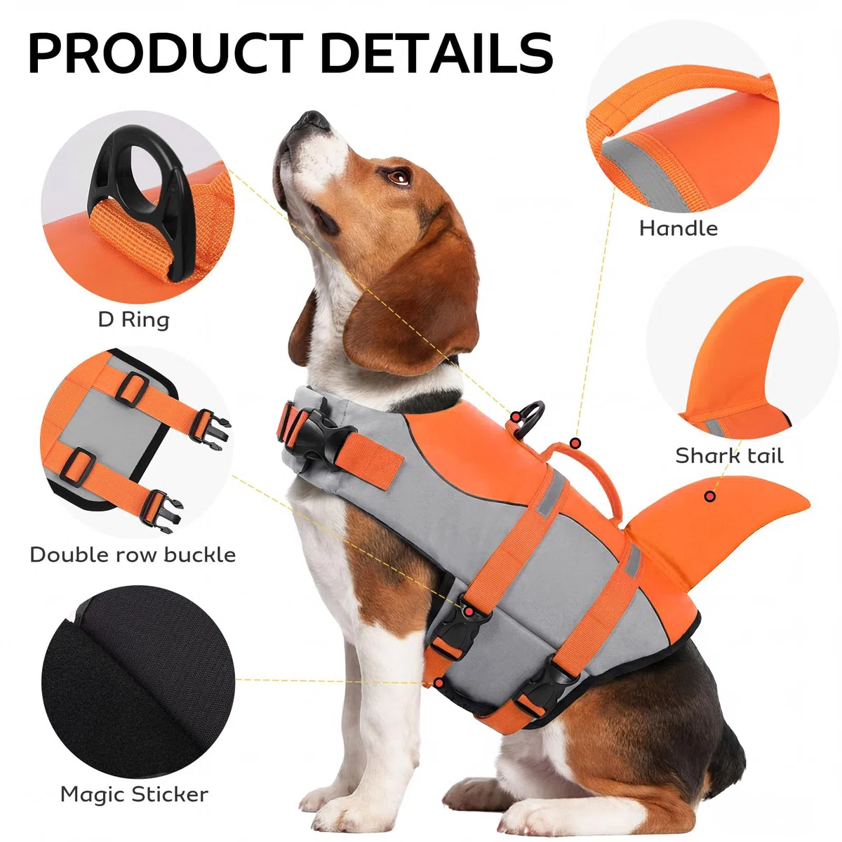 CITÉTOILE Perro Chaleco Salvavidas Chaqueta Mascotas Salvavidas Reflexivo para Piscina, Playa, Canotaje, para Perros pequeños, medianos, Grandes Que entrenan con manija de Rescate Naranja S