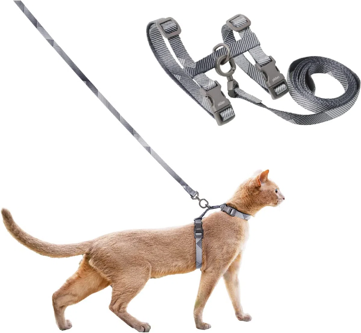 pidan Juego de arnés y correa para gatos, arnés ajustable a prueba de escape para gatos grandes y pequeños, arnés ligero y suave para caminar, para viajes, gris, contorno del cuello 7.8 pulgadas, 12.2