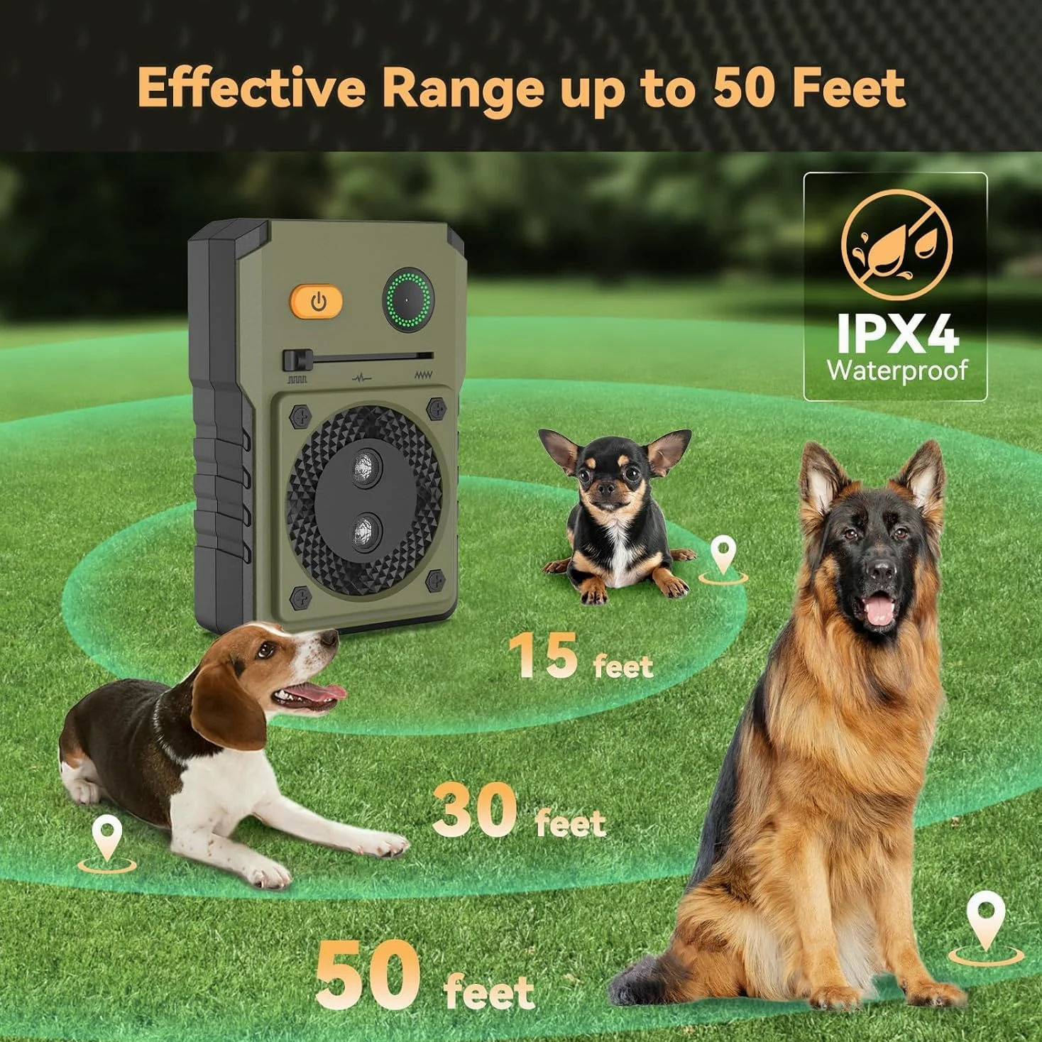 Dispositivo Ultrasónico Anti Ladridos para Perros, Detener el Ladrido de Perro Tapón Anti Corteza 16.4Ft , Dispositivos de Control de Disuasión contra Ladridos Herramienta de Entrenamiento para Perros