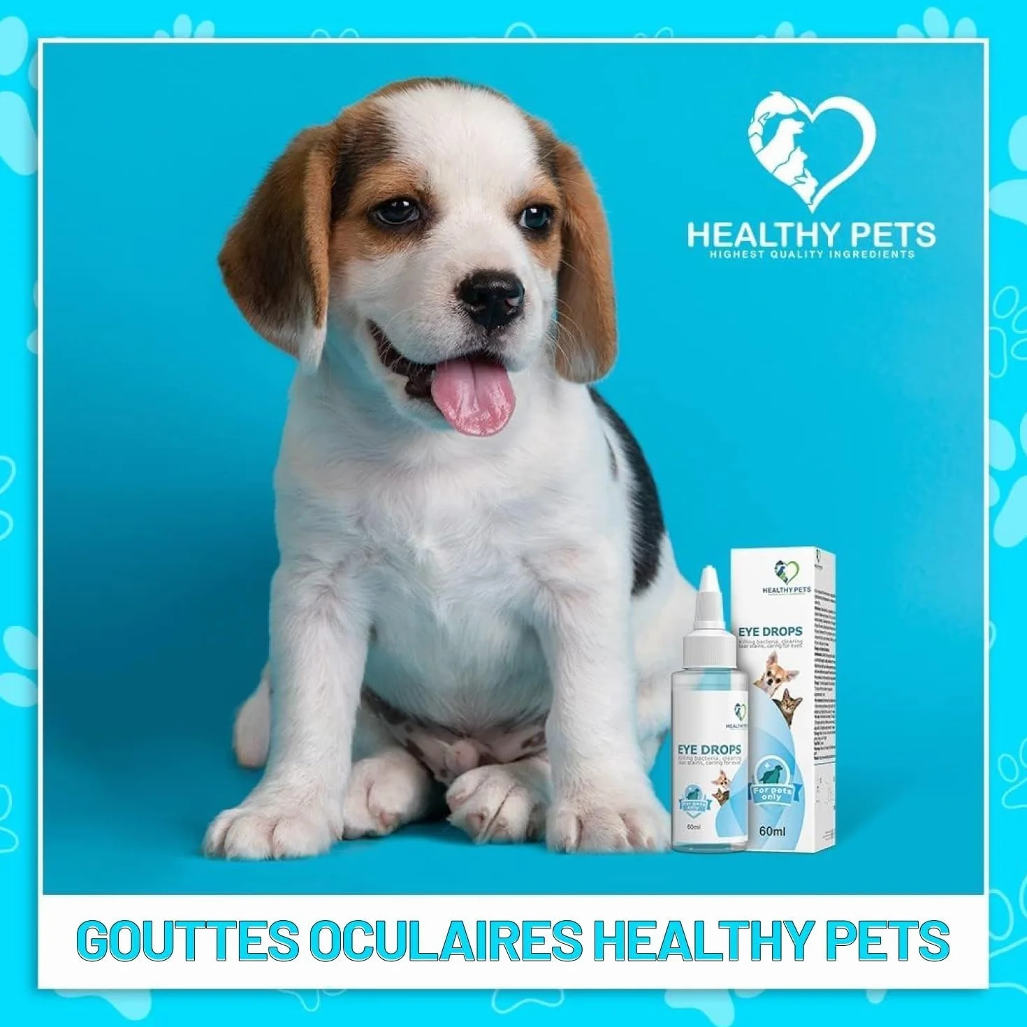 Healthy Pets Gotas para Ojos de Perros y Gatos 60ml - Lavado de Ojos Anti-inflamatorio para Perros y Gatos - Gotas para Infecciones Oculares - Loción Ocular Hidratante