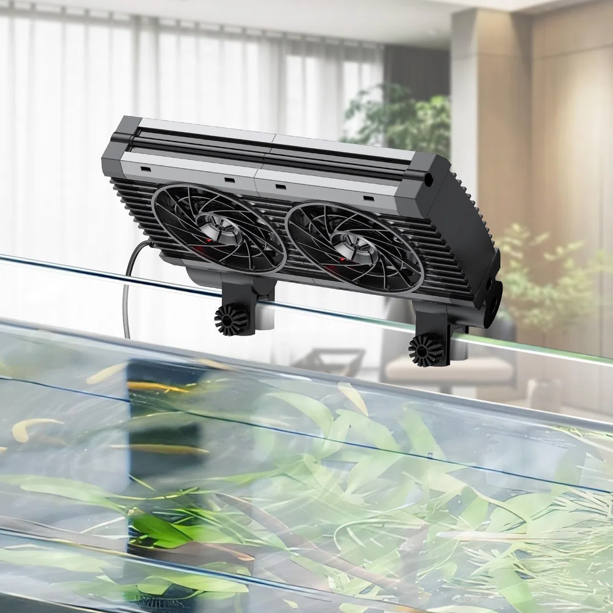 Pawfly Enfriador de Acuarios, Enfriador de Acuarios Silencioso, Ventilador de Acuarios con Velocidad Regulable Y Temporizador, Enfriador de Agua para Terrarios de hasta 60cm (2 Ventilador)