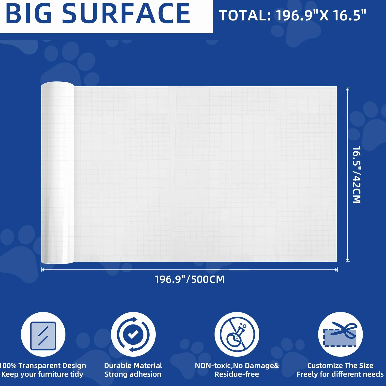TOOSOFt - Protectores de sofá de plástico para Mascotas (5 m x 42 cm), Adhesivo Grande antiarañazos para Gatos, Protector de Muebles – Cinta Adhesiva Transparente para Evitar arañazos de Perros para
