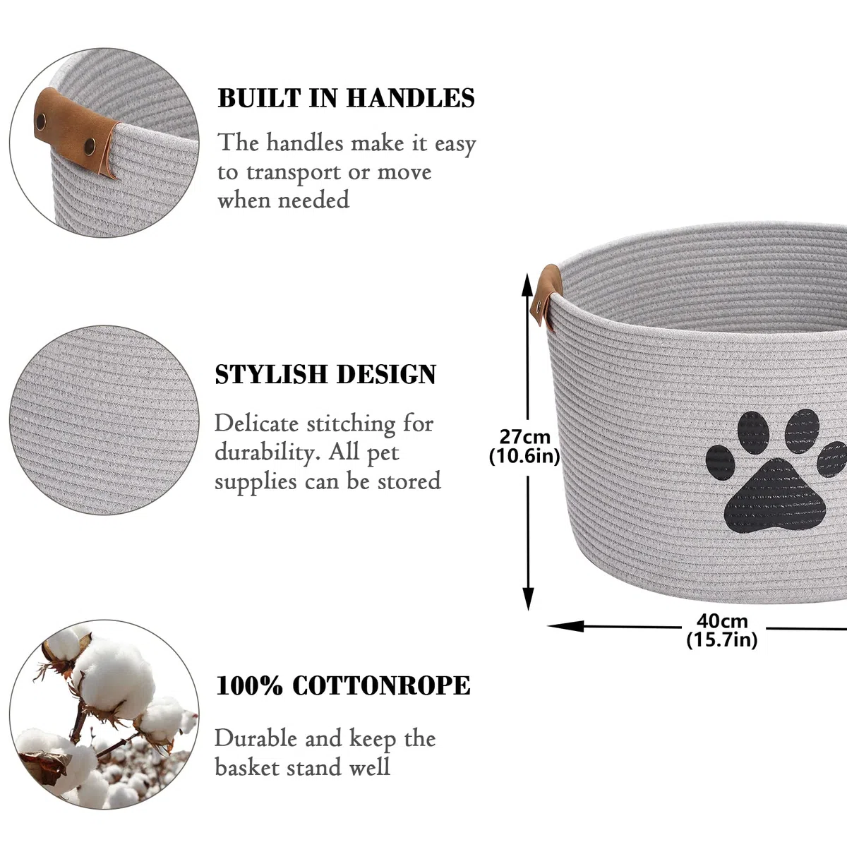 Cesta de almacenamiento de juguetes para mascotas MOREZI, adecuada para guardar juguetes para perros, ropa para perros y accesorios para mascotas-Gris
