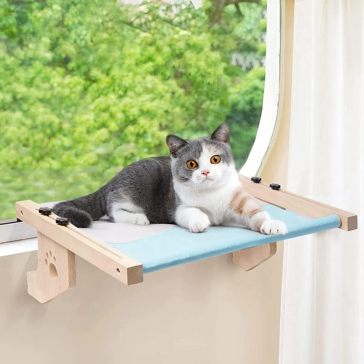 Hamaca Cama Gato Ventana para Amaca Camita Gatos, Cama Colgante para Gatos Ajustable Almohadilla Suave Extraíble y Lavable Que Soporta hasta 14kg