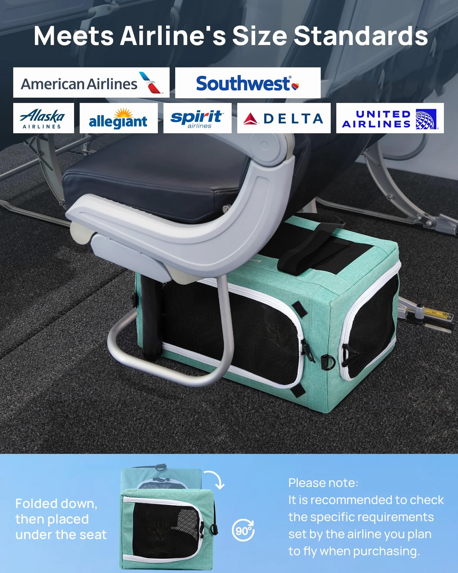 Pecute Transportin Gato Aviones permitidos, Estructura de Alambre de Acero Engrosado de 5 mm, Transportin Perro Pequeño con Parasol, Adecuada para Gatos y Cachorros de hasta 5 kg/11 Libras,Azul Lago